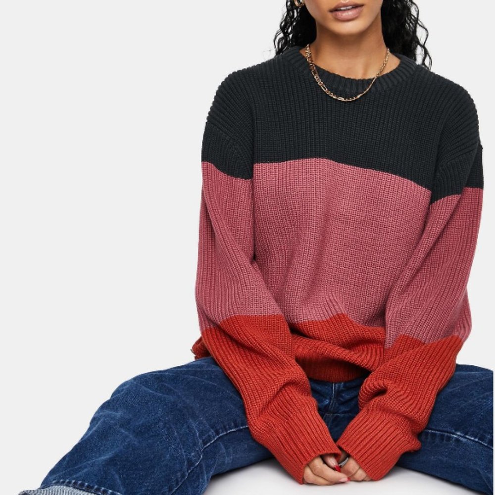 NWT OBEY Joni Colorblock Long Sleeve Knit Sweater Size S